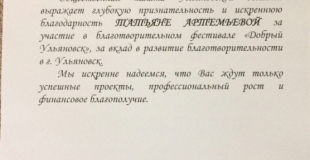 За участие в благотворительном фестивале "Добрый Ульяновск"